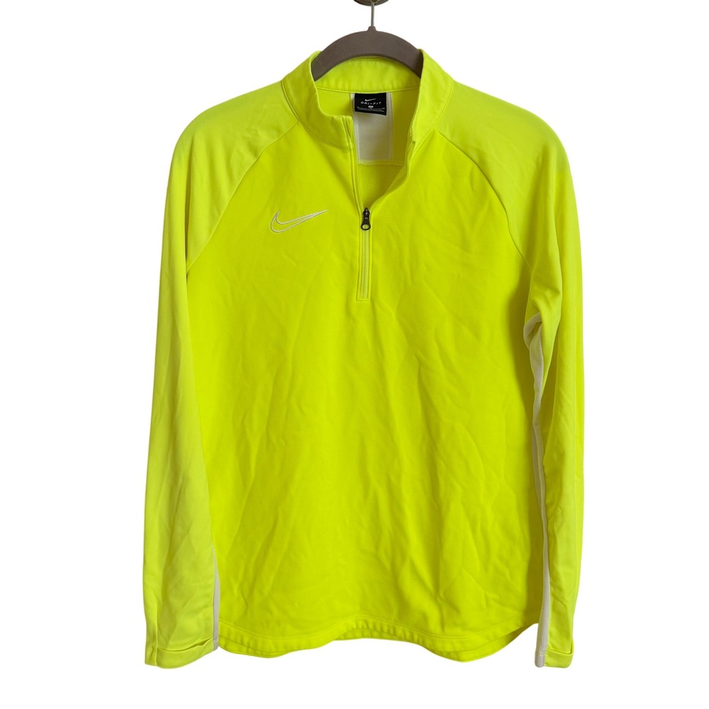 Nike Dri-FIT Academy Quarter Zip Pullover Volt Neon Yellow Mens Medium Thumbhole